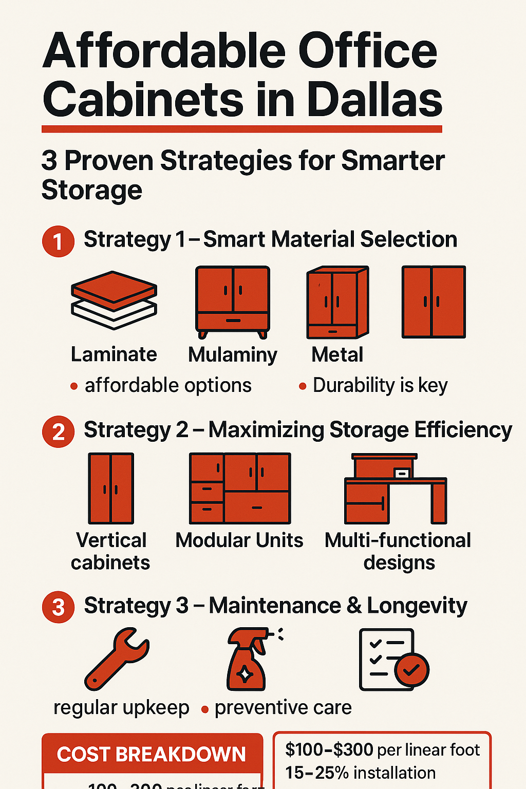 an infographic about affordable office cabinets in Dallas