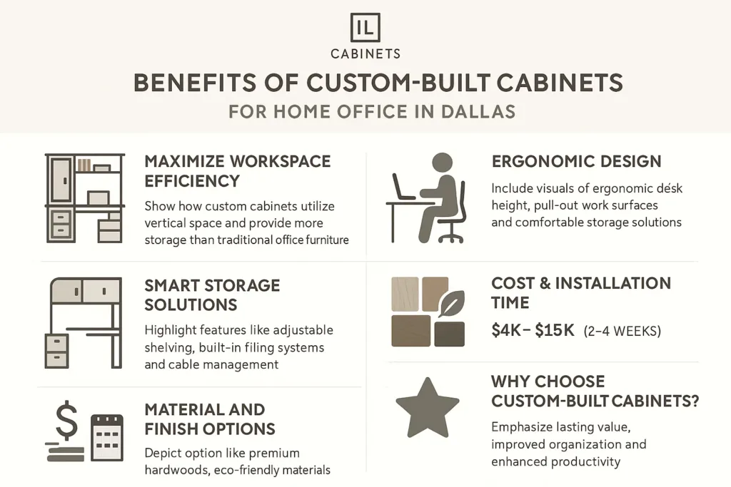 an infographic for custom-built cabinets for home office in Dallas
